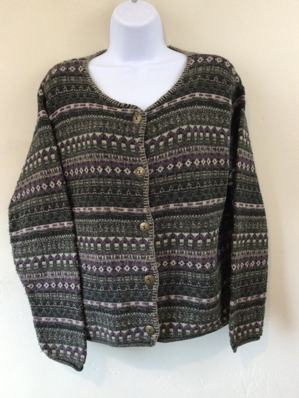 VTG Vintage ALPS Nordic Fair Isle Print Button Up Sweater Cardigan